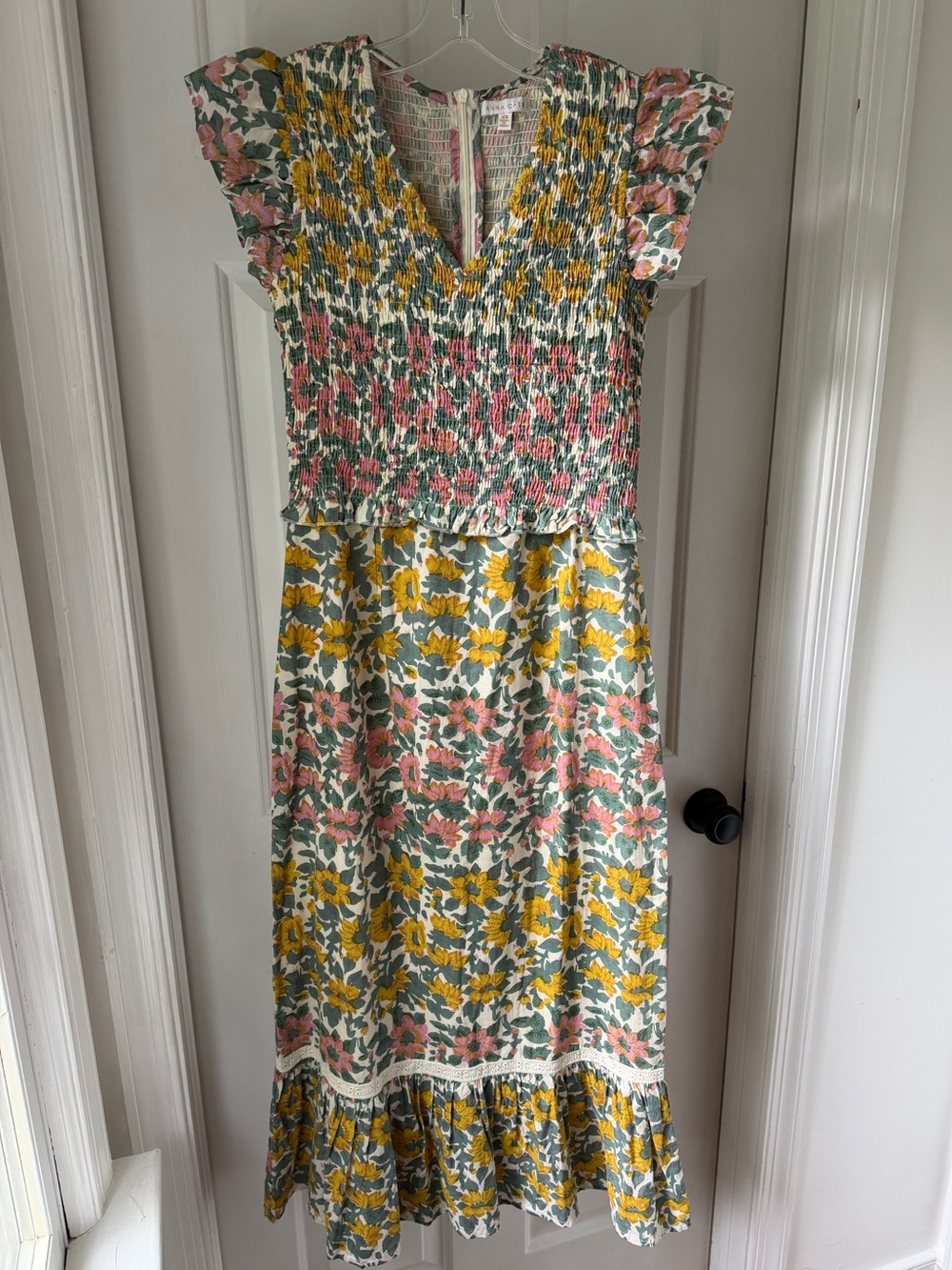 Anna Cate Floral Blakely Maxi Summer Field Dress Short Flutter Sleeve XS